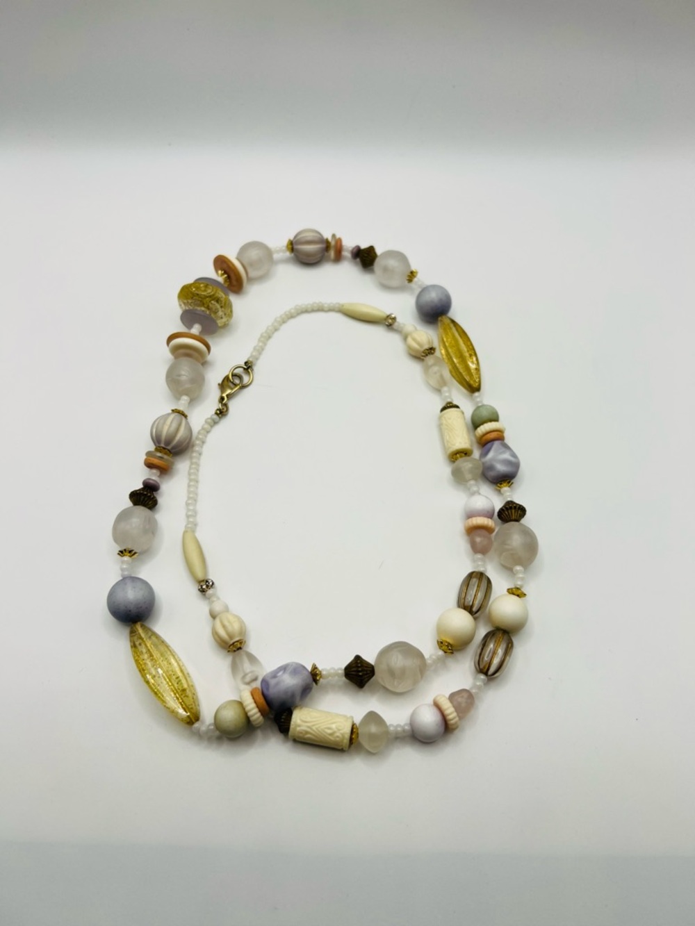 Vintage Mixed Bead Necklace Pastel Glass Stone Boho Chunky Statement 20”